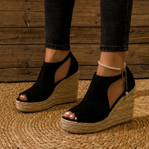 Amozae-Chic Espadrille Wedge Sandals - Stylish Peep Toe with Cut-out Detail, Adjustable Buckle Strap, Stiletto Heels, and Comfortable Platform - Perfect Trendy Footwear for Your Summer Holiday