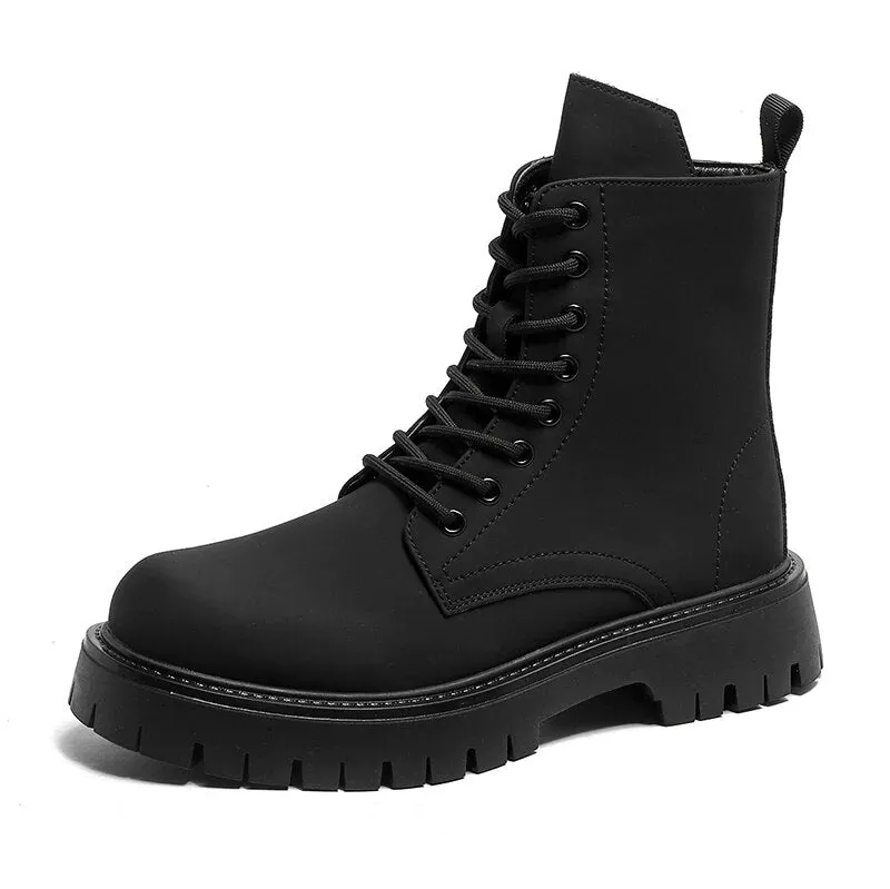 Amozae- Munhak Matte Black Chunky Lace-Up Boots