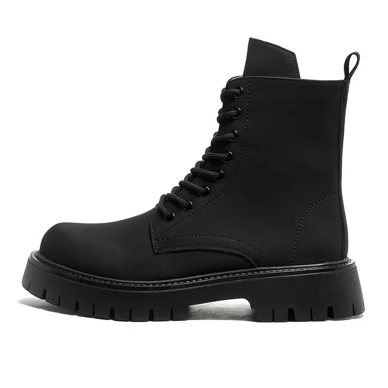 Amozae- Munhak Matte Black Chunky Lace-Up Boots