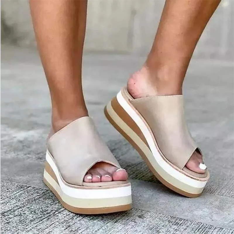 Amozae Summer Women Slippers Footwear Leather Sneaker Beach Female Platform White Sandals Slides Woman Wedge Flip Flops 2022