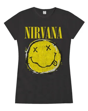 Amplified Nirvana Worn Out Smiley Womens T-Shirt