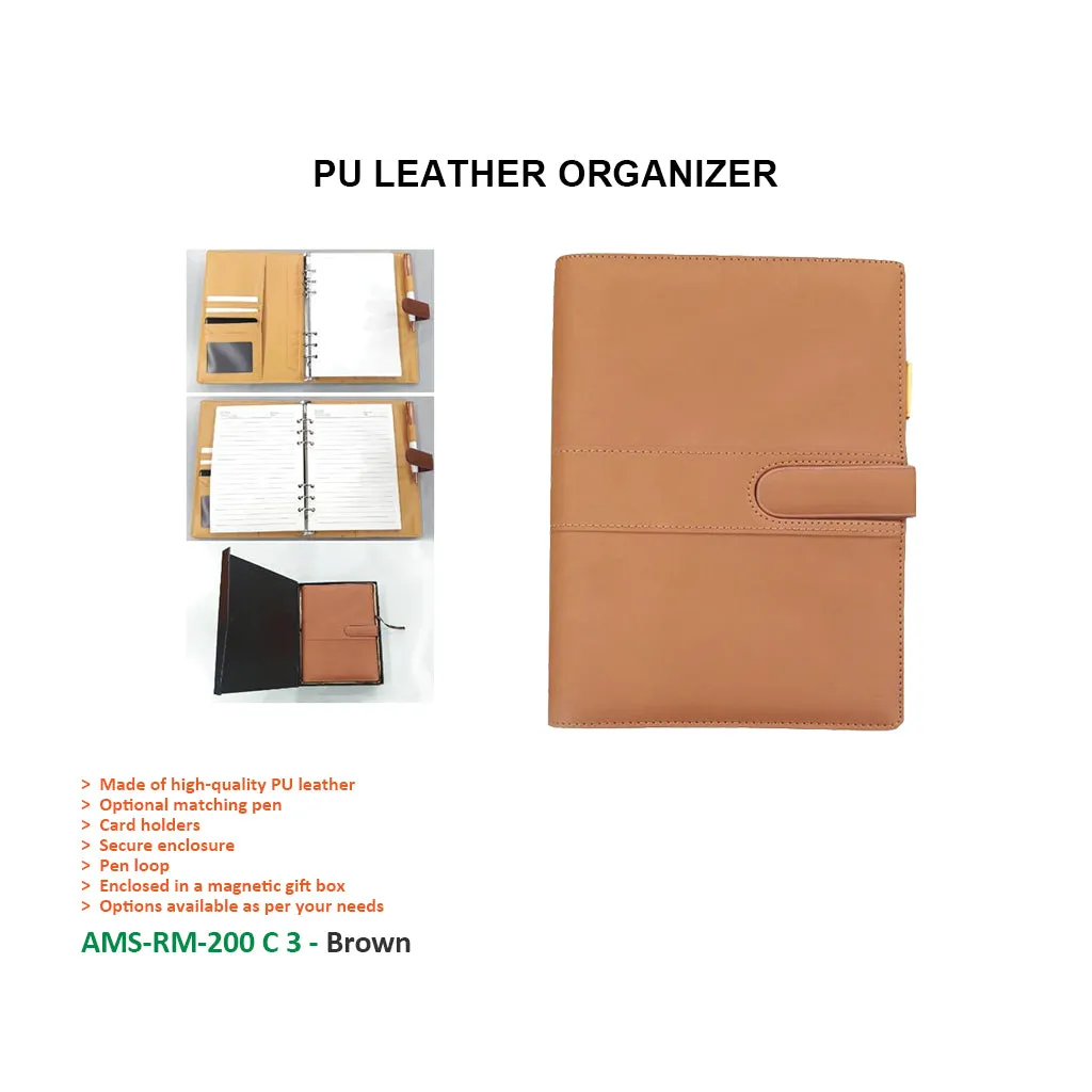 AMS-RM-200 C 3 - (Brown) - PU Leather Organizer