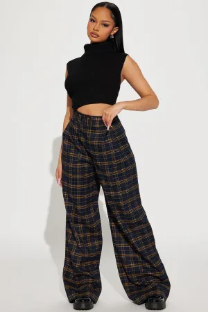 Amy Belted Plaid Trouser - Navy/combo