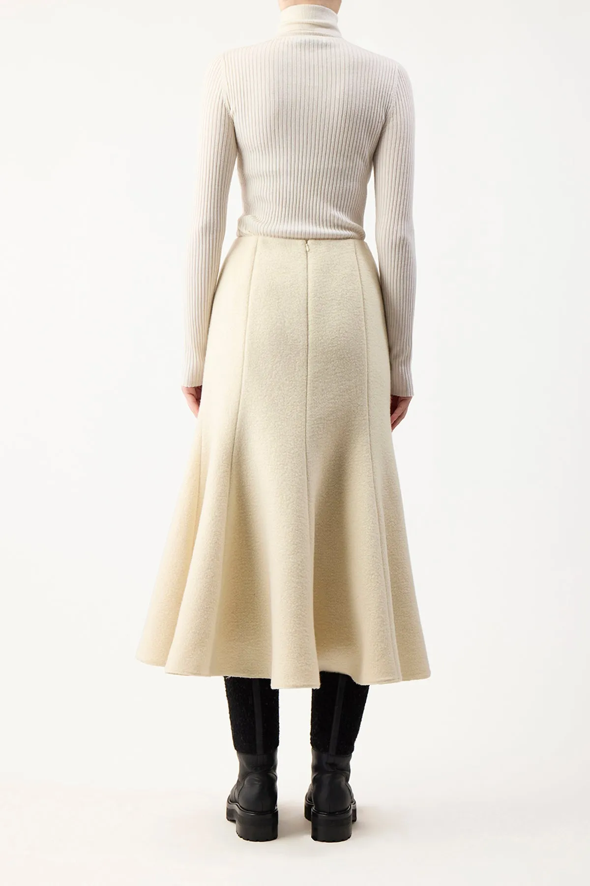 Amy Midi Skirt in Ivory Double-Face Recycled Cashmere Felt