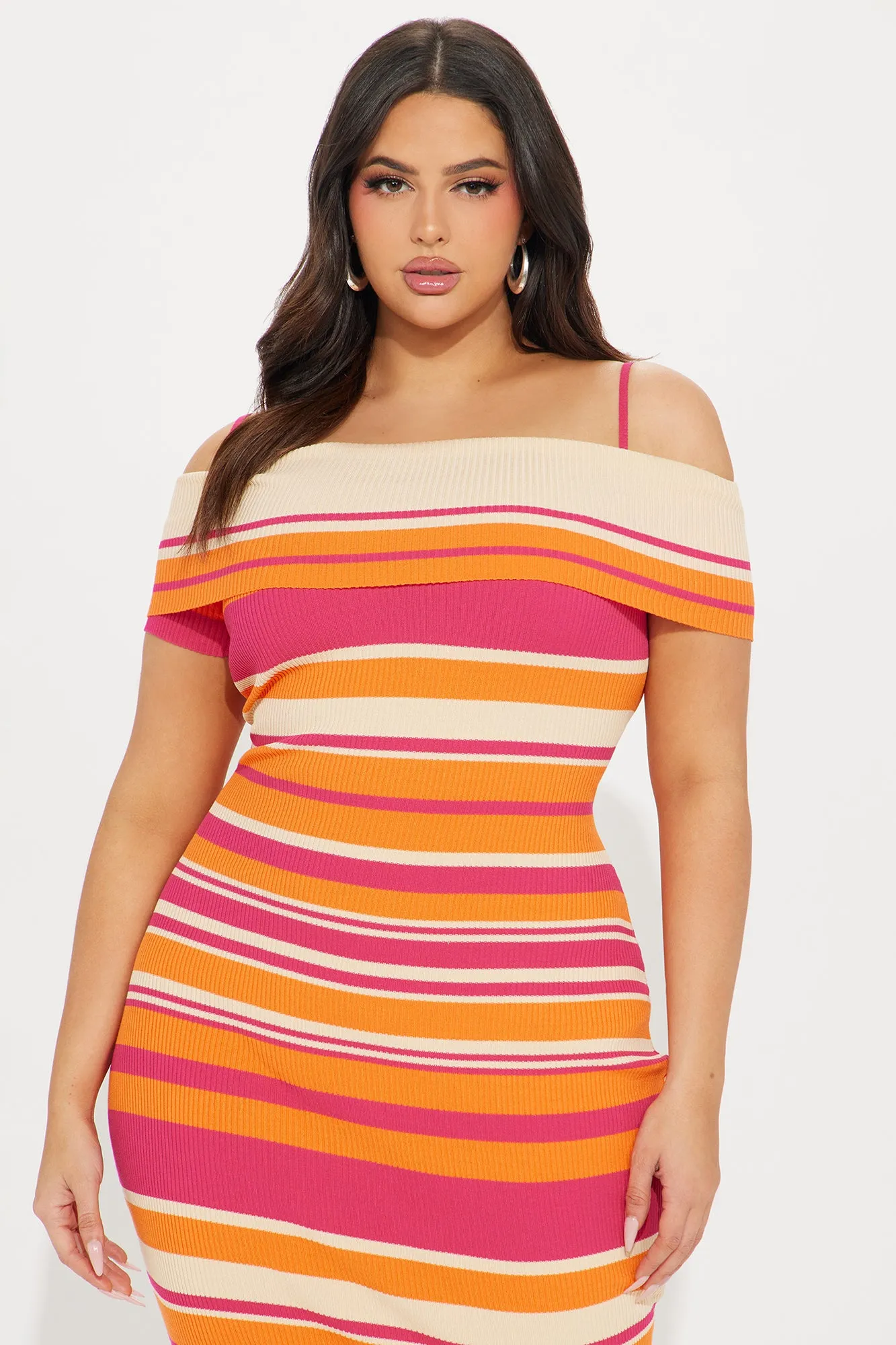 Amy Sweater Midi Dress - Orange/combo