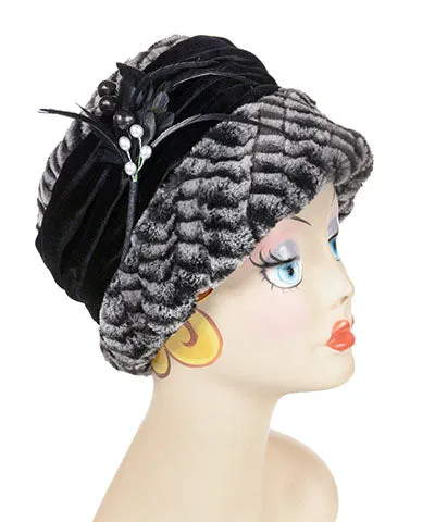 Ana Cloche Hat Style - Luxury Faux Fur 8mm in Black/White