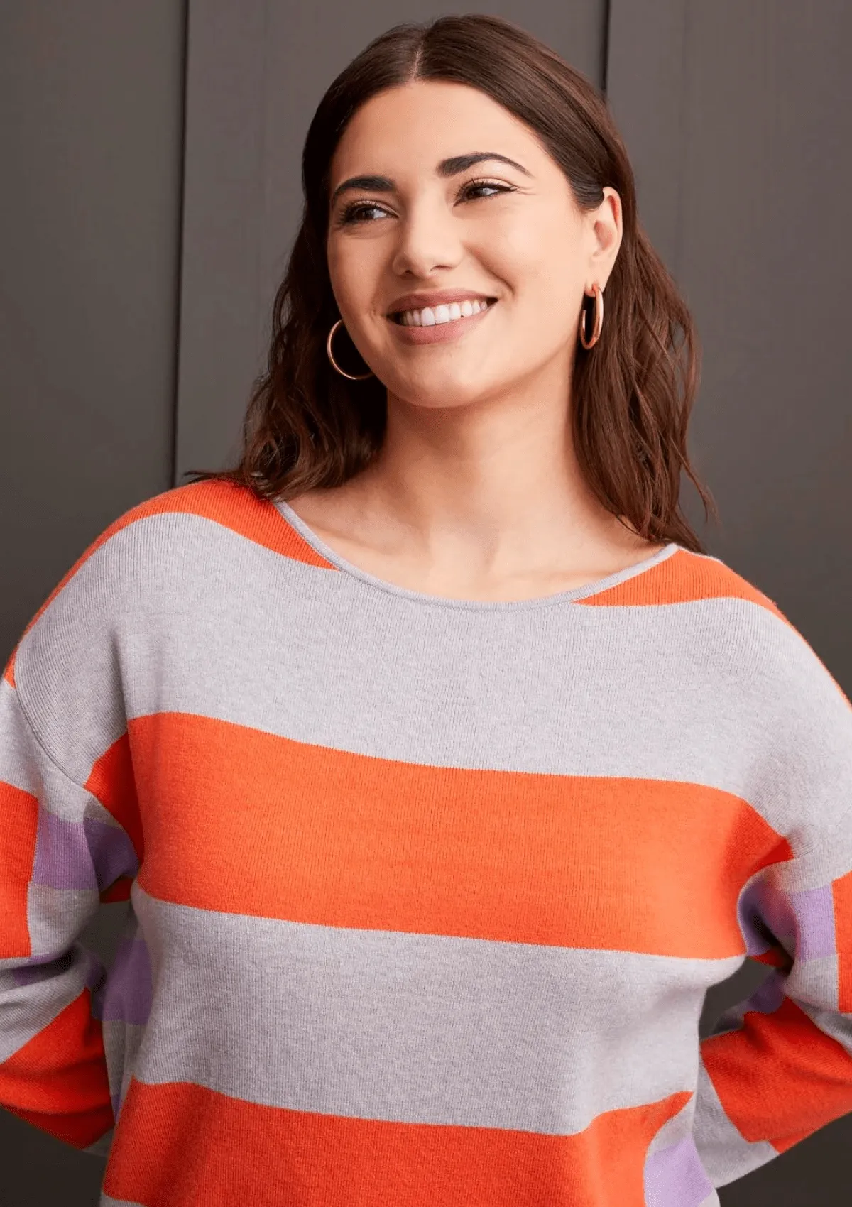 Anais Long Sleeve Boat Neck Sweater - Hot Coral