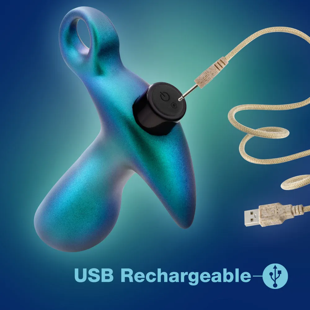 Anal Adventures Matrix By Blush® | Teleportation Plug: Curved For Prostate Massaging With Finger Loop in Lunar Blue | With Stayput™ Technology & AnchorTech™ Base