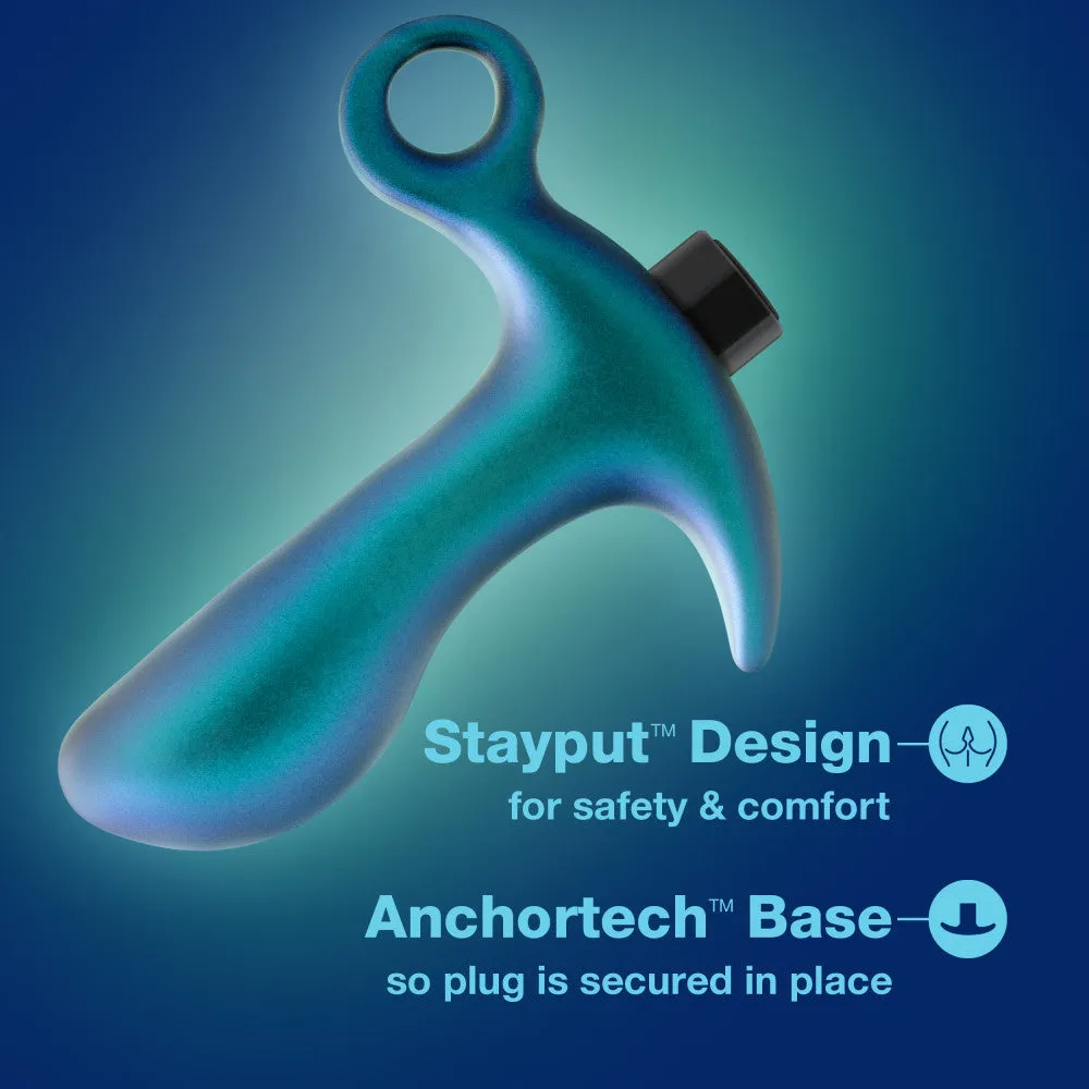 Anal Adventures Matrix By Blush® | Teleportation Plug: Curved For Prostate Massaging With Finger Loop in Lunar Blue | With Stayput™ Technology & AnchorTech™ Base