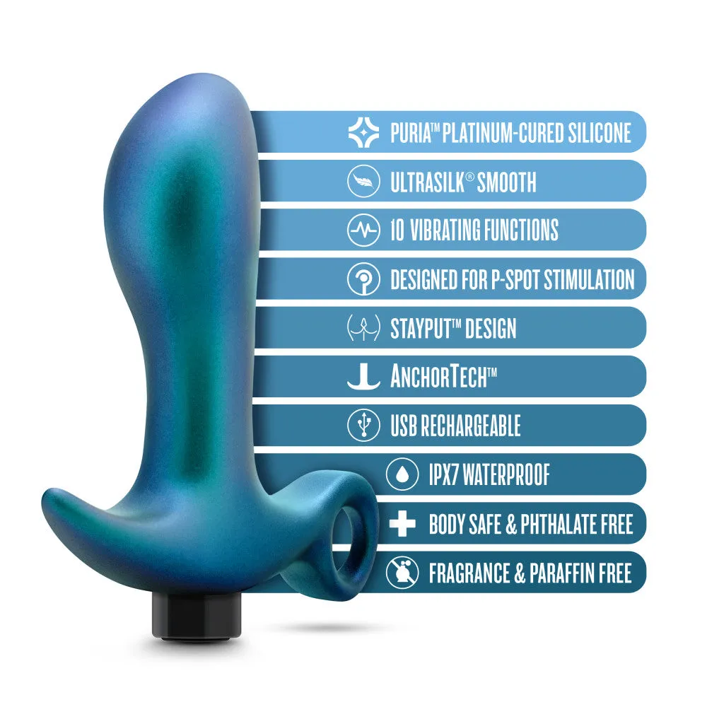 Anal Adventures Matrix By Blush® | Teleportation Plug: Curved For Prostate Massaging With Finger Loop in Lunar Blue | With Stayput™ Technology & AnchorTech™ Base