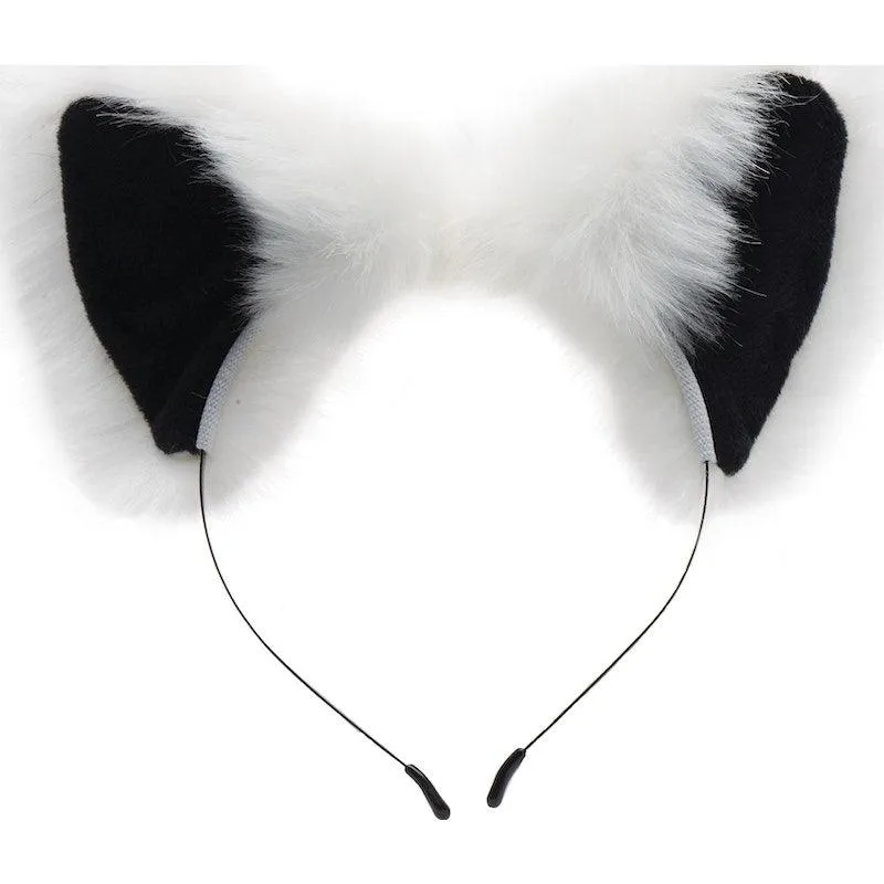 Anal Plug and Ears Set White Fox Tail