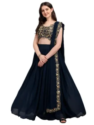 Anara Gerogette Plain Blue Lehenga Choli For Womens (PVT-LH-L8171_Blue)