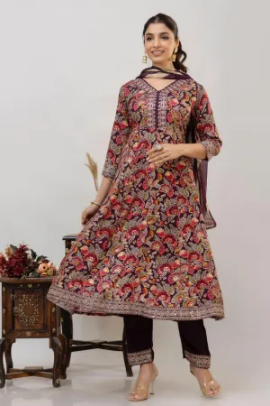 Anarkali-Style Kurti Set with Foil Print & Tie-Dye Dupatta