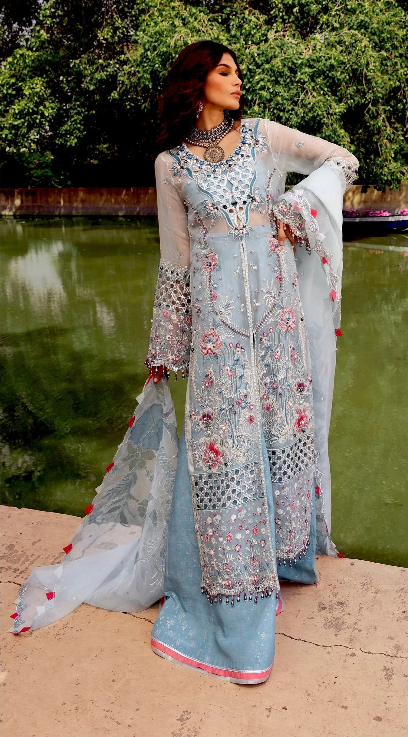 Anaya by Kiran Chaudhry · Hand Embellished & Embroidered Chiffon Collection – Aqua