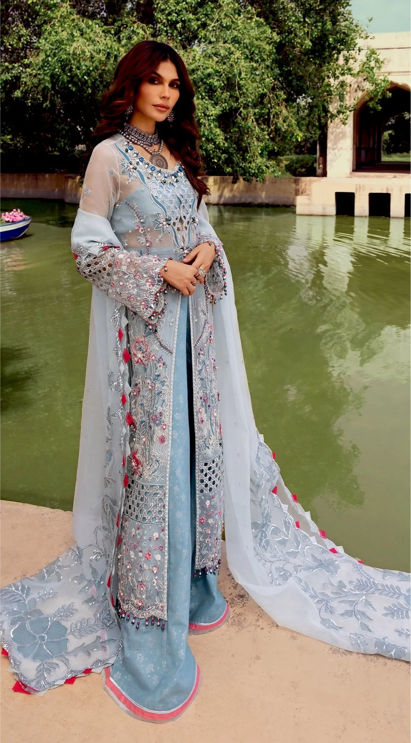 Anaya by Kiran Chaudhry · Hand Embellished & Embroidered Chiffon Collection – Aqua