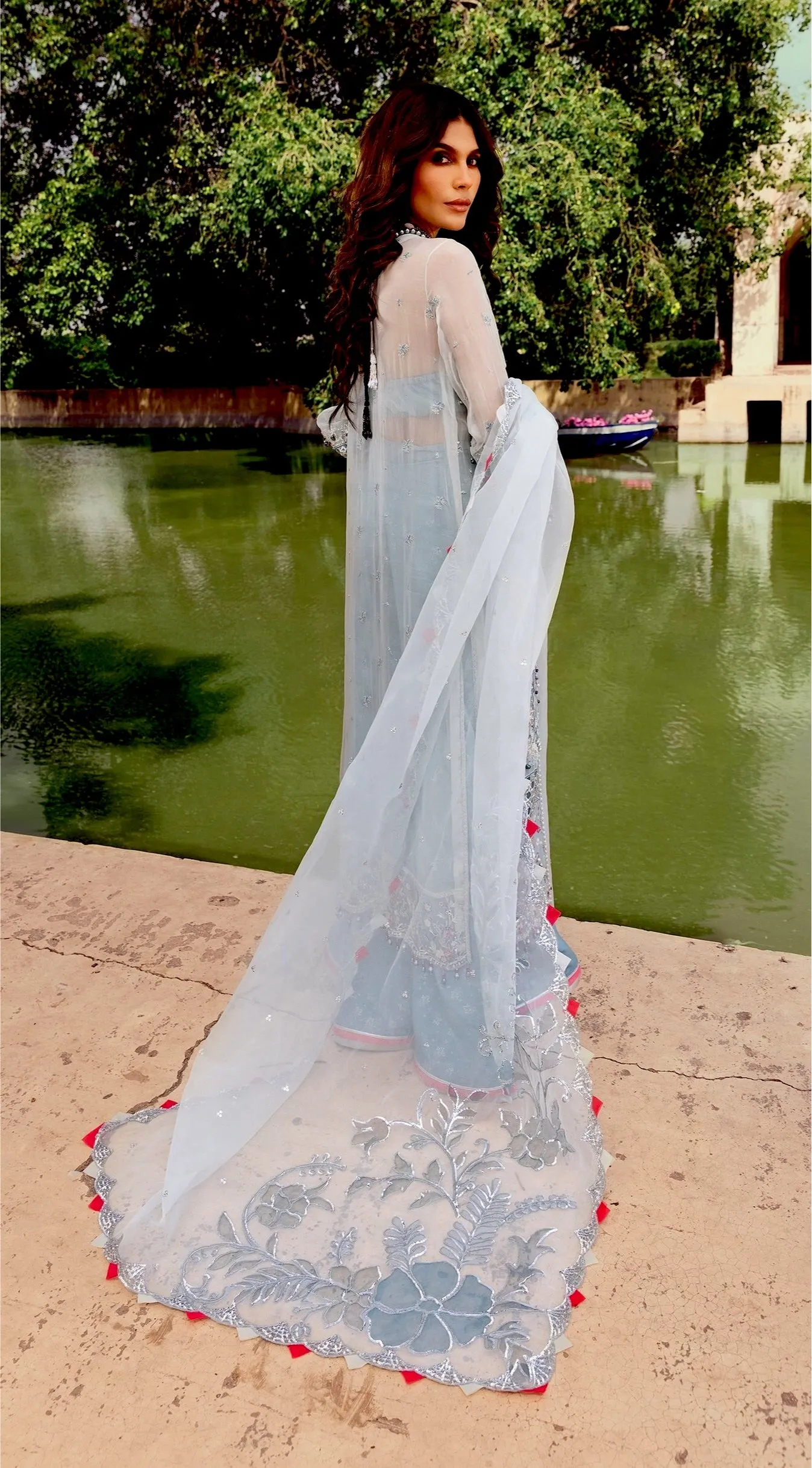 Anaya by Kiran Chaudhry · Hand Embellished & Embroidered Chiffon Collection – Aqua