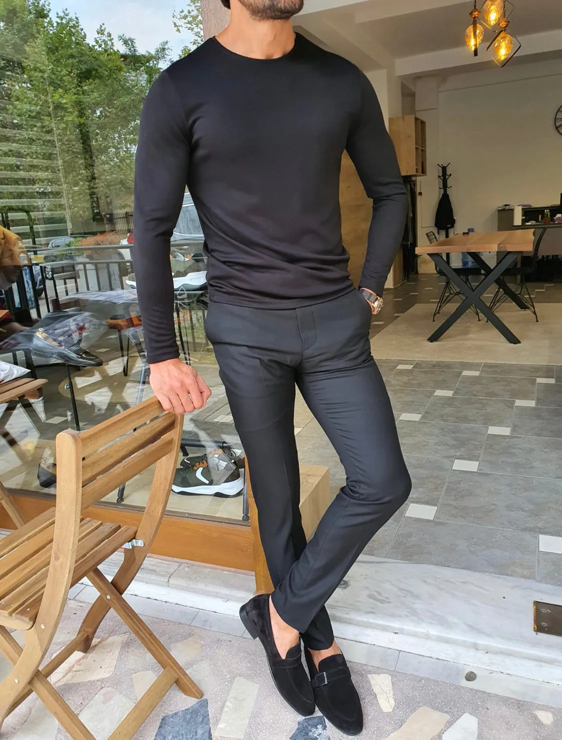 Anchorage Black Slim Fit Round Neck Sweatshirt