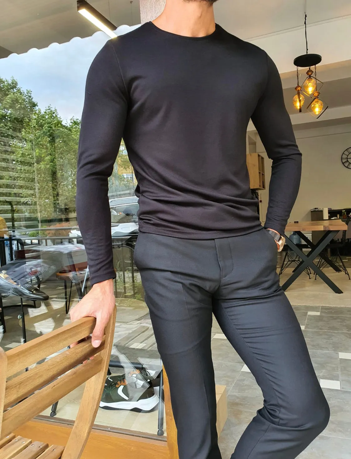 Anchorage Black Slim Fit Round Neck Sweatshirt