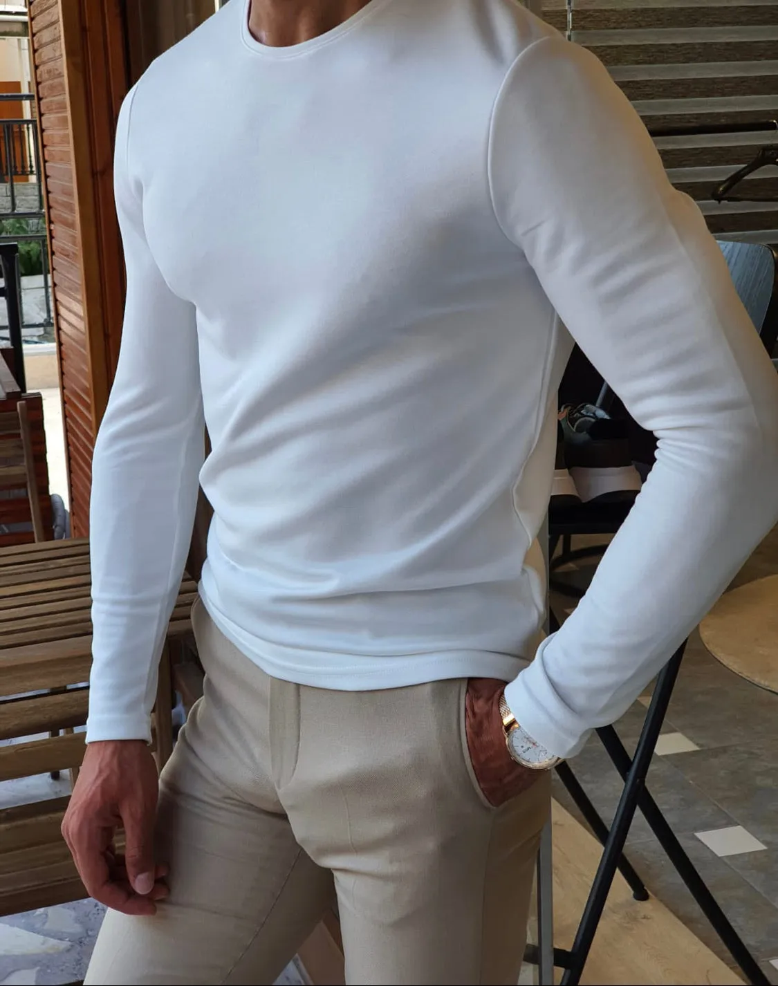 Anchorage White Slim Fit Round Neck Sweatshirt