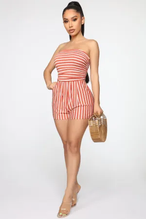 Anchors Up Striped Romper - Dark Blush