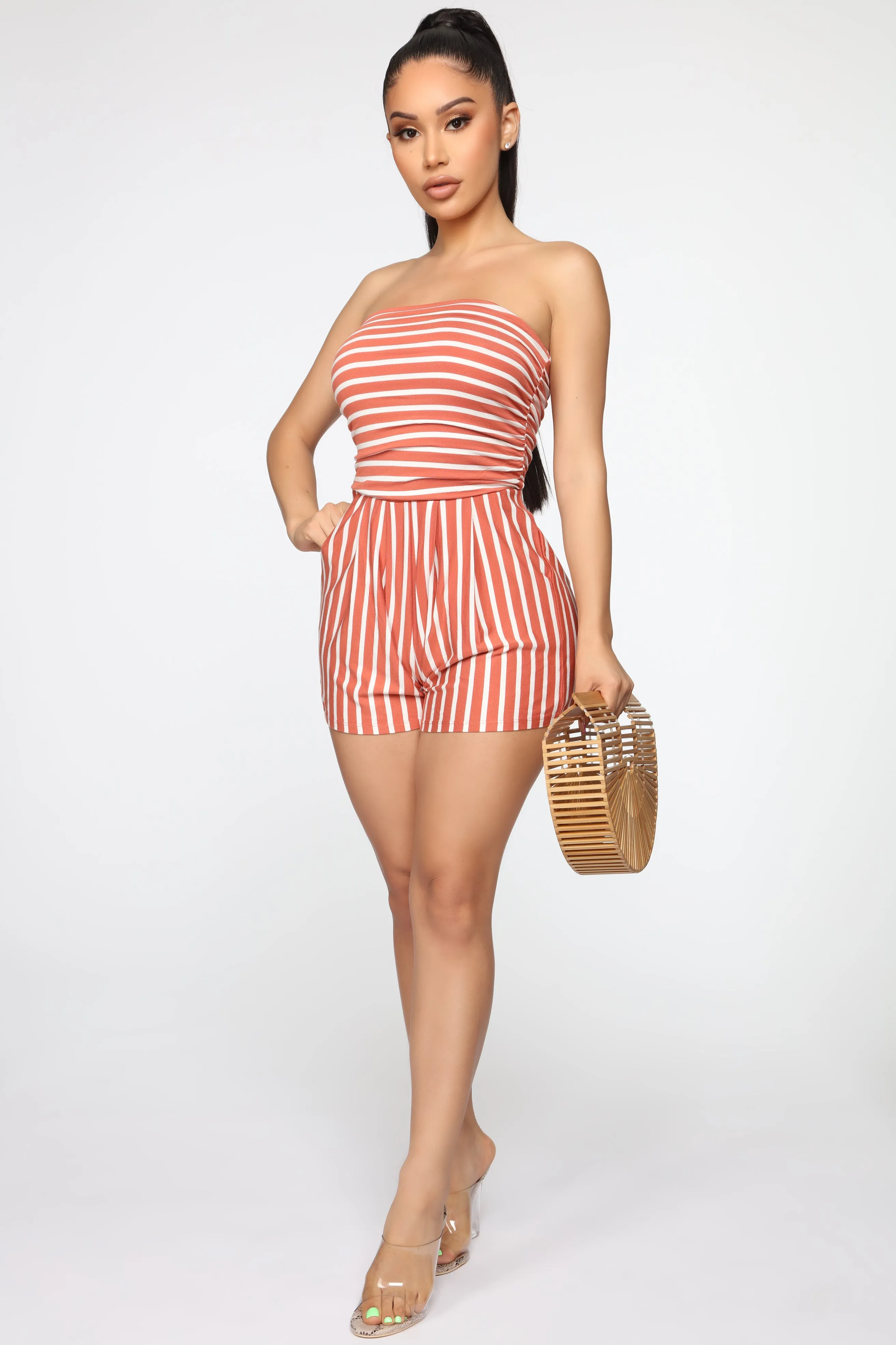 Anchors Up Striped Romper - Dark Blush