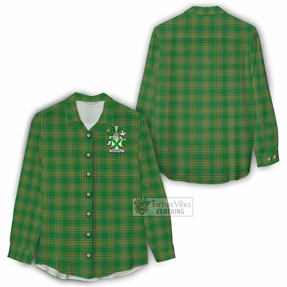 Ancketill Irish Clan Tartan Women's Casual Shirt with Coat of Arms