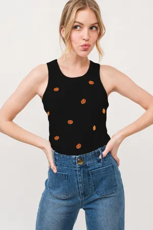 And The Why Jack O' Lantern Embroidered Ribbed Tank