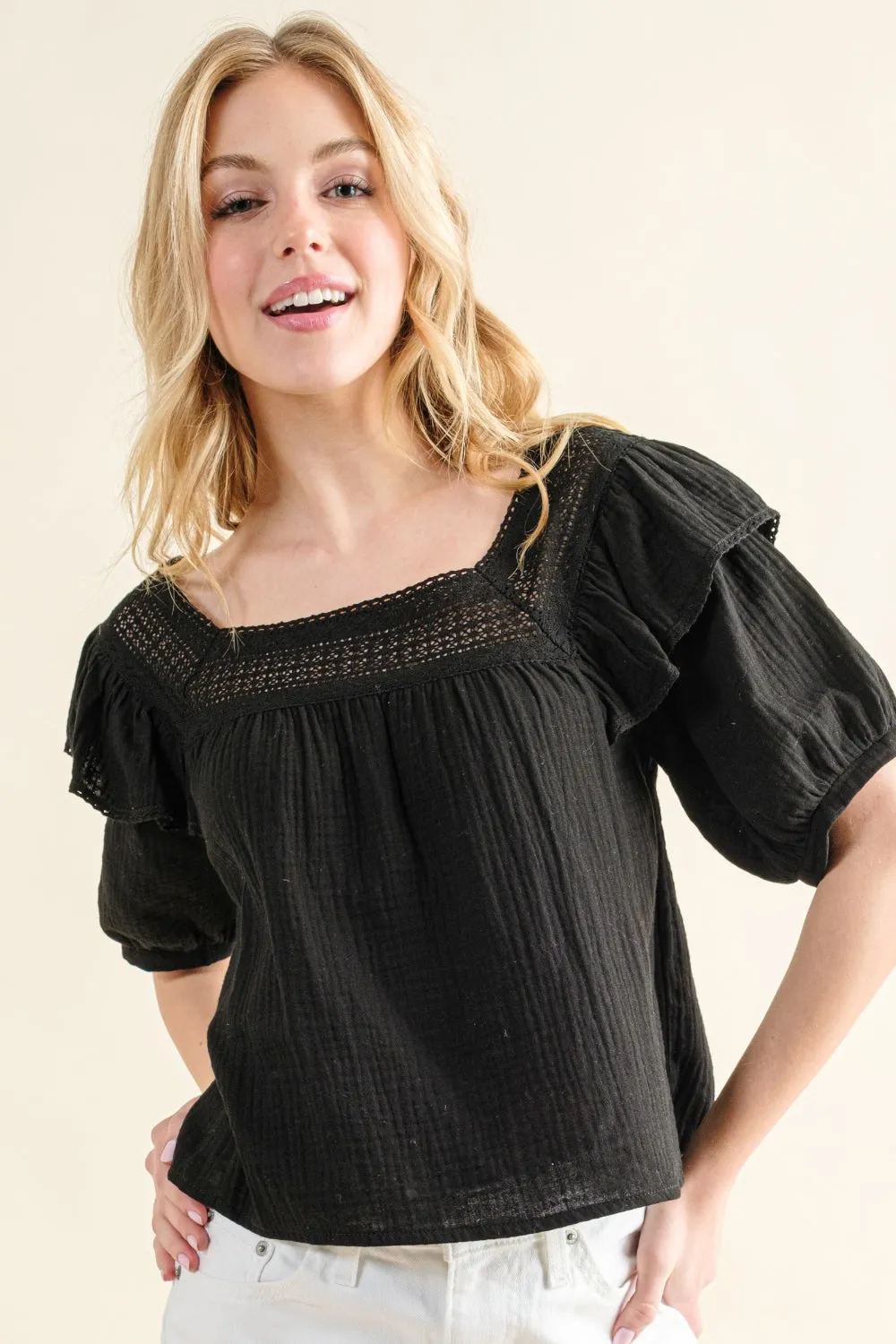 And The Why Square Neck Ruffled Blouse