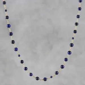 Andaman Sea Blue Lapis Lazuli and Brass Long Beaded Necklace