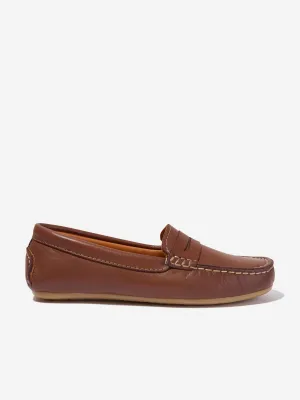 Andanines Boys Leather Boat Shoes in Tan