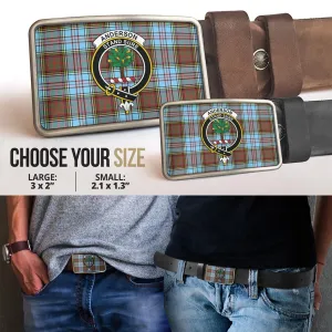 Anderson Ancient Tartan Belt Buckles with Family Crest