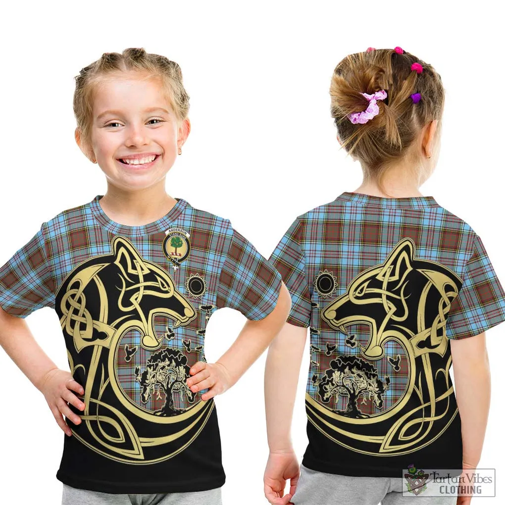 Anderson Ancient Tartan Kid T-Shirt with Family Crest Celtic Wolf Style