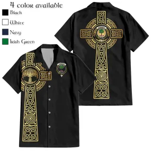 Anderson Clan Mens Short Sleeve Button Up Shirt with Golden Celtic Tree Of Life