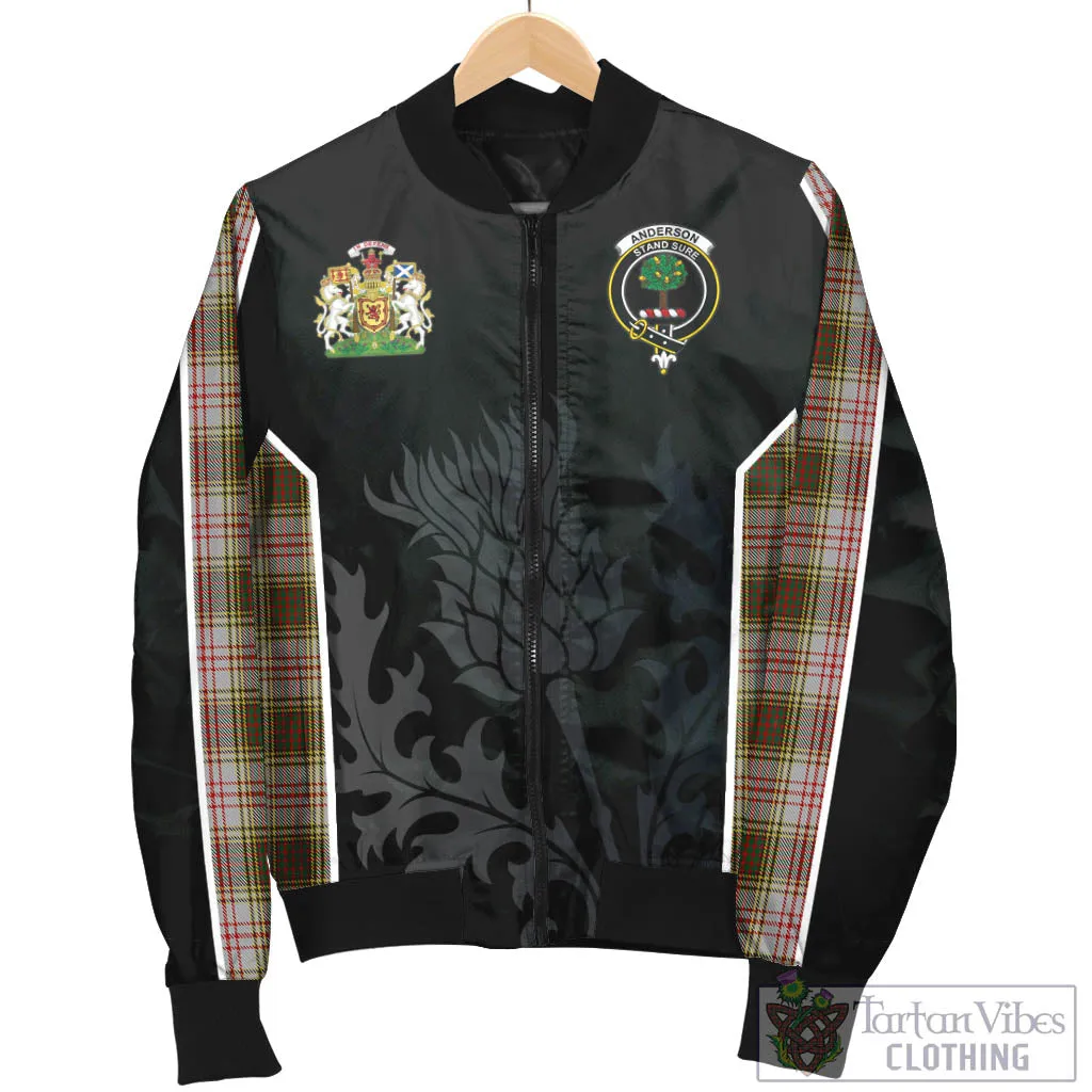 Anderson Dress Tartan Bomber Jacket with Family Crest and Scottish Thistle Vibes Sport Style