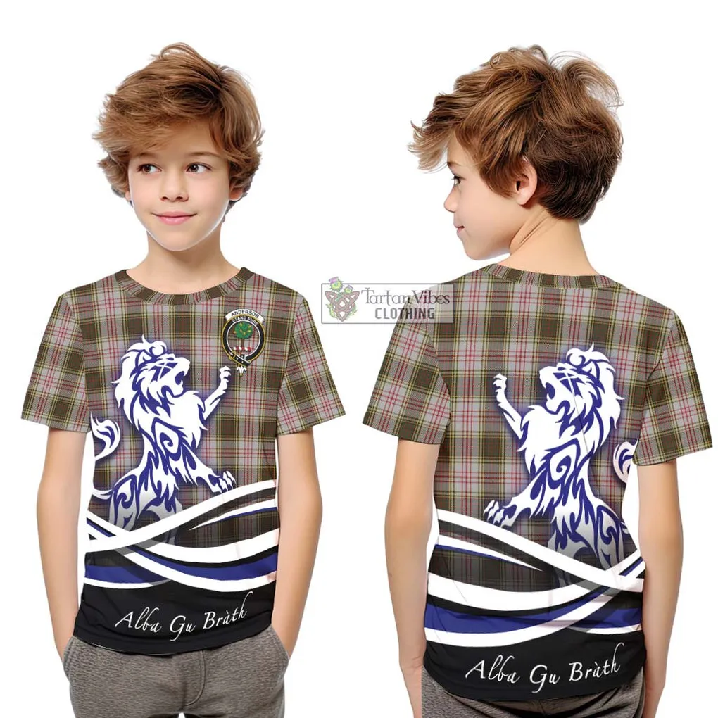 Anderson Dress Tartan Kid T-Shirt with Alba Gu Brath Regal Lion Emblem