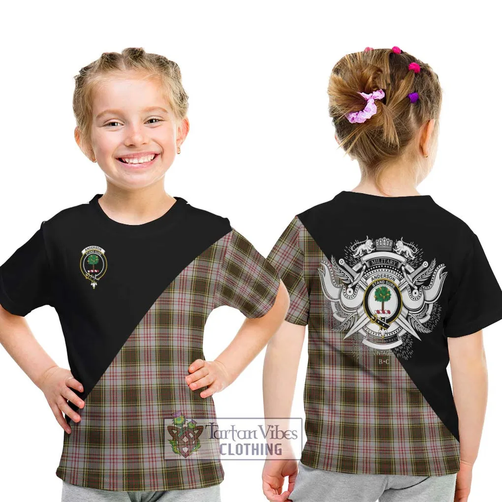 Anderson Dress Tartan Kid T-Shirt with Family Crest and Military Logo Style