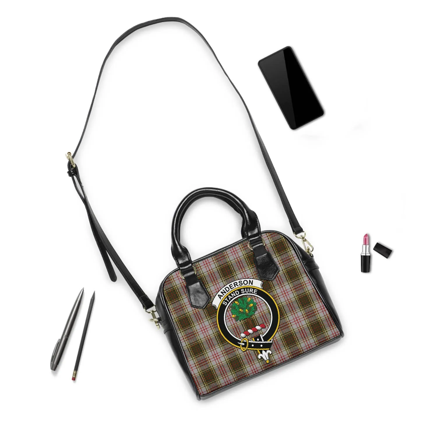 Anderson Dress Tartan Shoulder Handbags with Family Crest