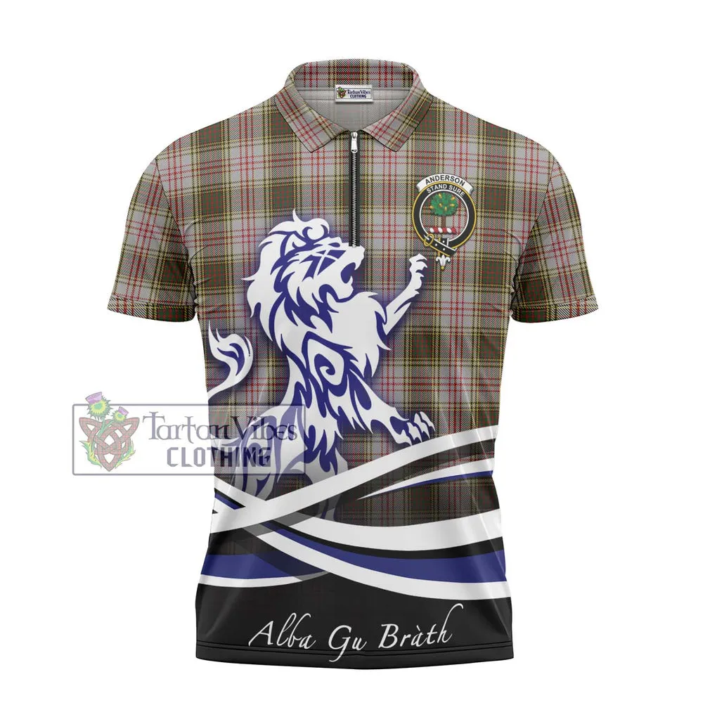 Anderson Dress Tartan Zipper Polo Shirt with Alba Gu Brath Regal Lion Emblem