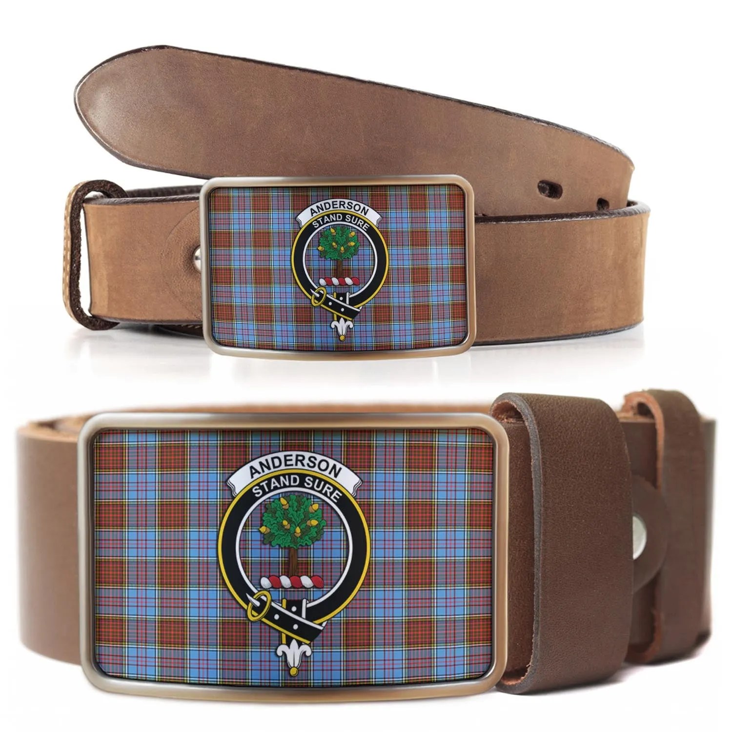 Anderson Modern Tartan Belt Buckles with Family Crest