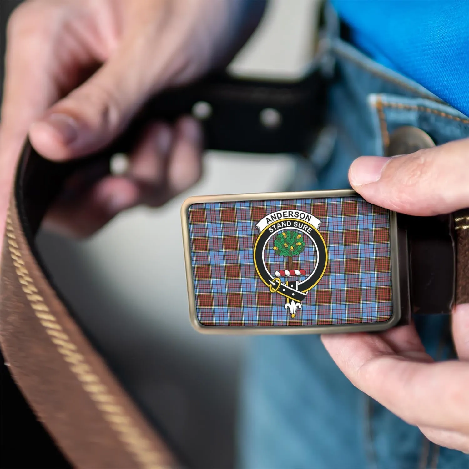 Anderson Modern Tartan Belt Buckles with Family Crest