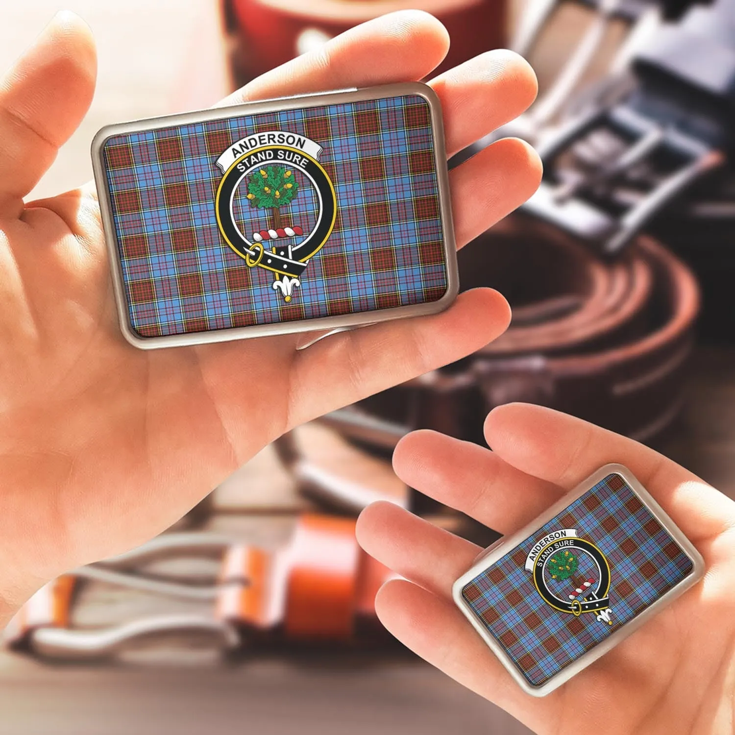 Anderson Modern Tartan Belt Buckles with Family Crest