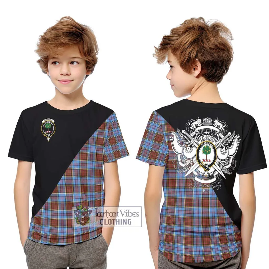 Anderson Modern Tartan Kid T-Shirt with Family Crest and Military Logo Style