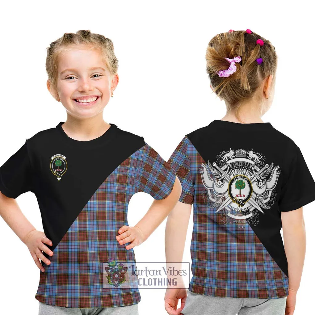 Anderson Modern Tartan Kid T-Shirt with Family Crest and Military Logo Style