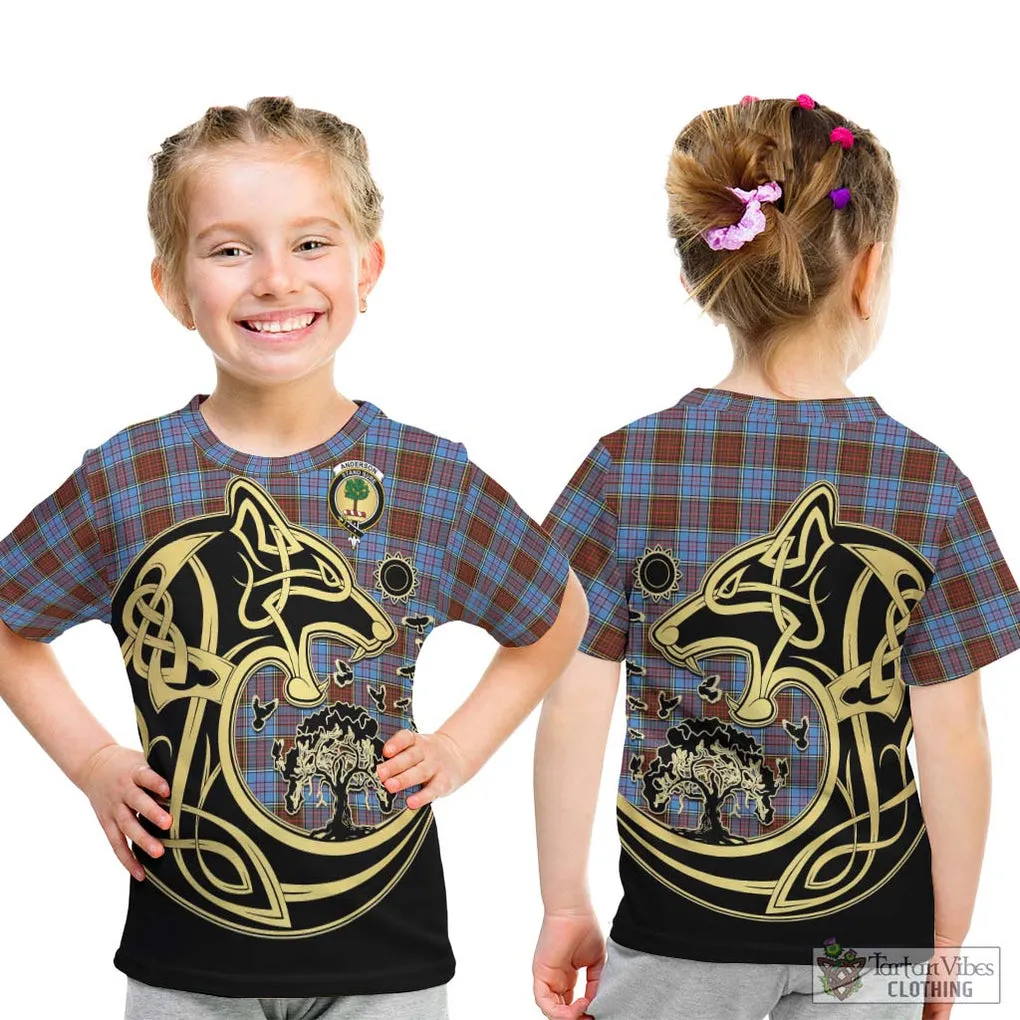 Anderson Modern Tartan Kid T-Shirt with Family Crest Celtic Wolf Style