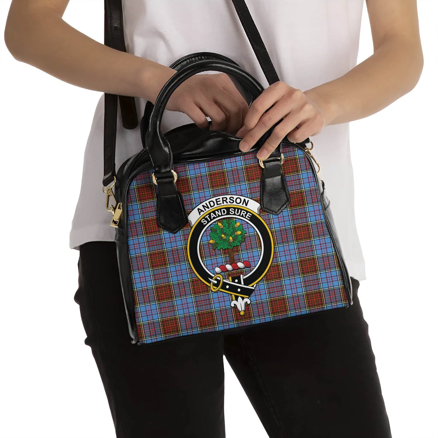 Anderson Modern Tartan Shoulder Handbags with Family Crest