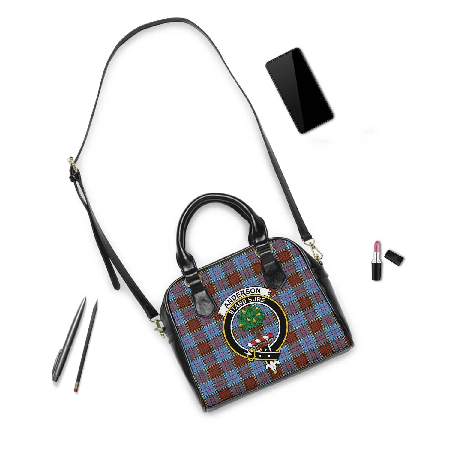 Anderson Modern Tartan Shoulder Handbags with Family Crest