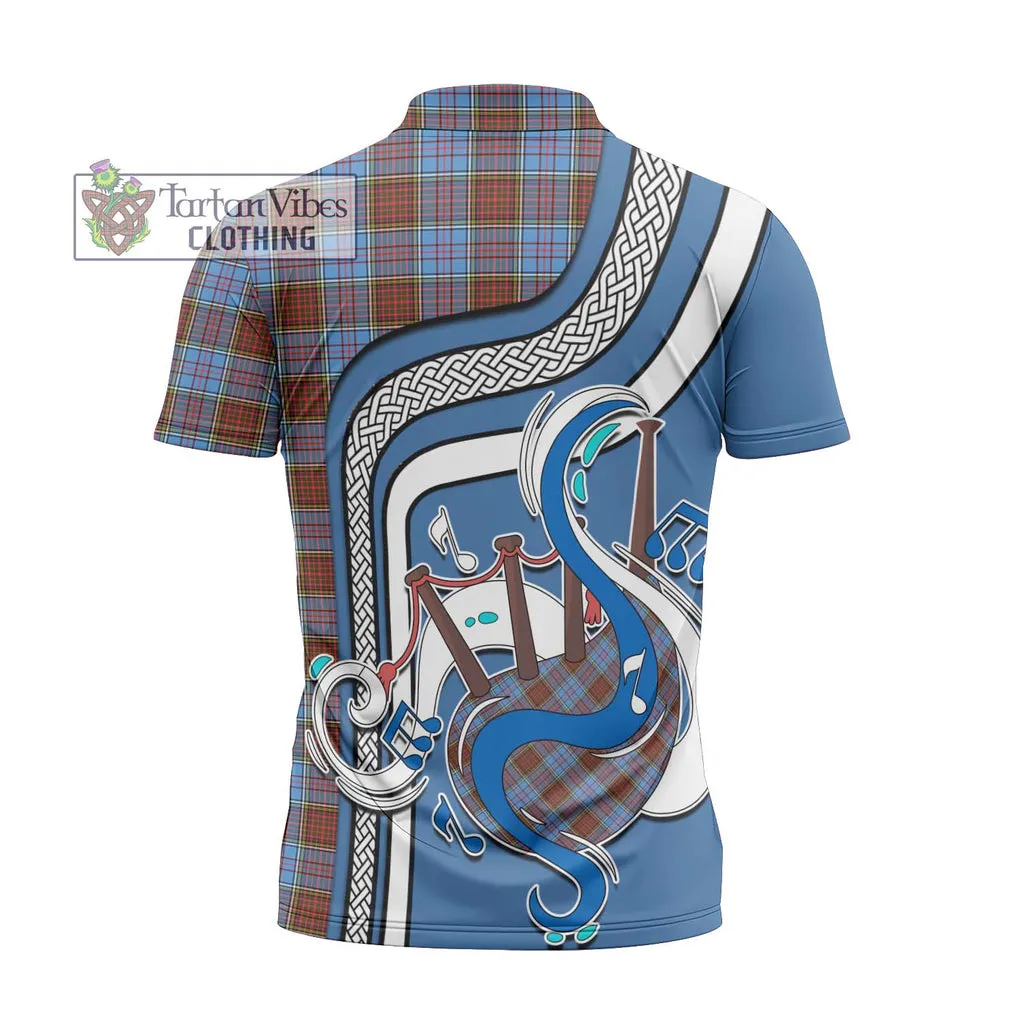 Anderson Modern Tartan Zipper Polo Shirt with Epic Bagpipe Style