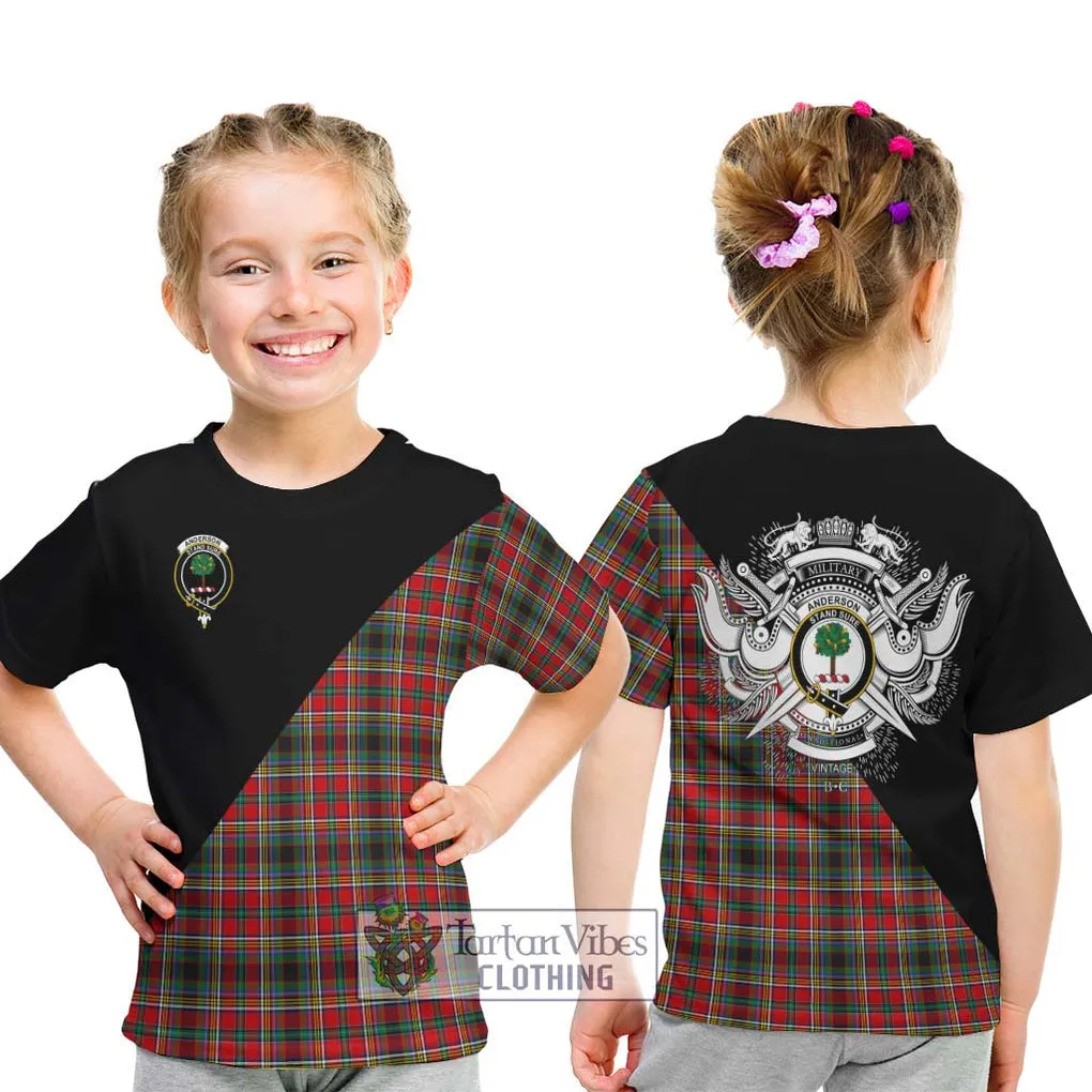 Anderson of Arbrake Tartan Kid T-Shirt with Family Crest and Military Logo Style