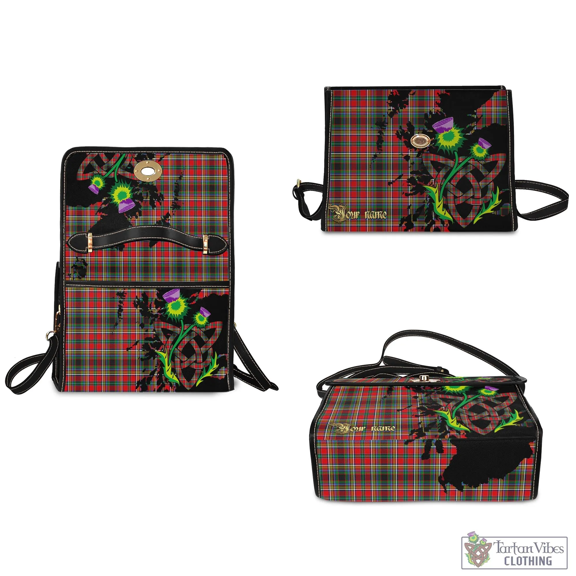 Anderson of Arbrake Tartan Waterproof Canvas Bag with Scotland Map and Thistle Celtic Accents