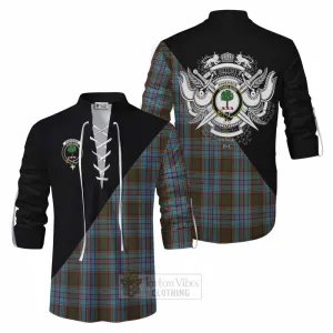 Anderson Tartan Ghillie Kilt Shirt with Family Crest and Military Logo Style